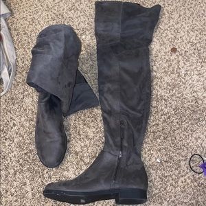 Grey suede over the knee boots